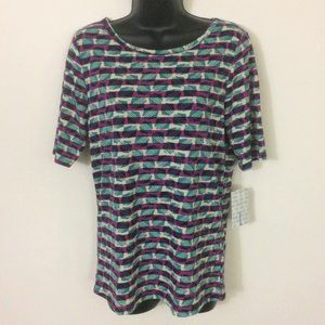 LulaRoe Gigi Purple Green Stripe Pattern Print Top L